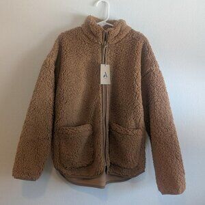 *3/$25* Girl's Brown Sherpa Zip-up Light Jacket - Size Medium (8)